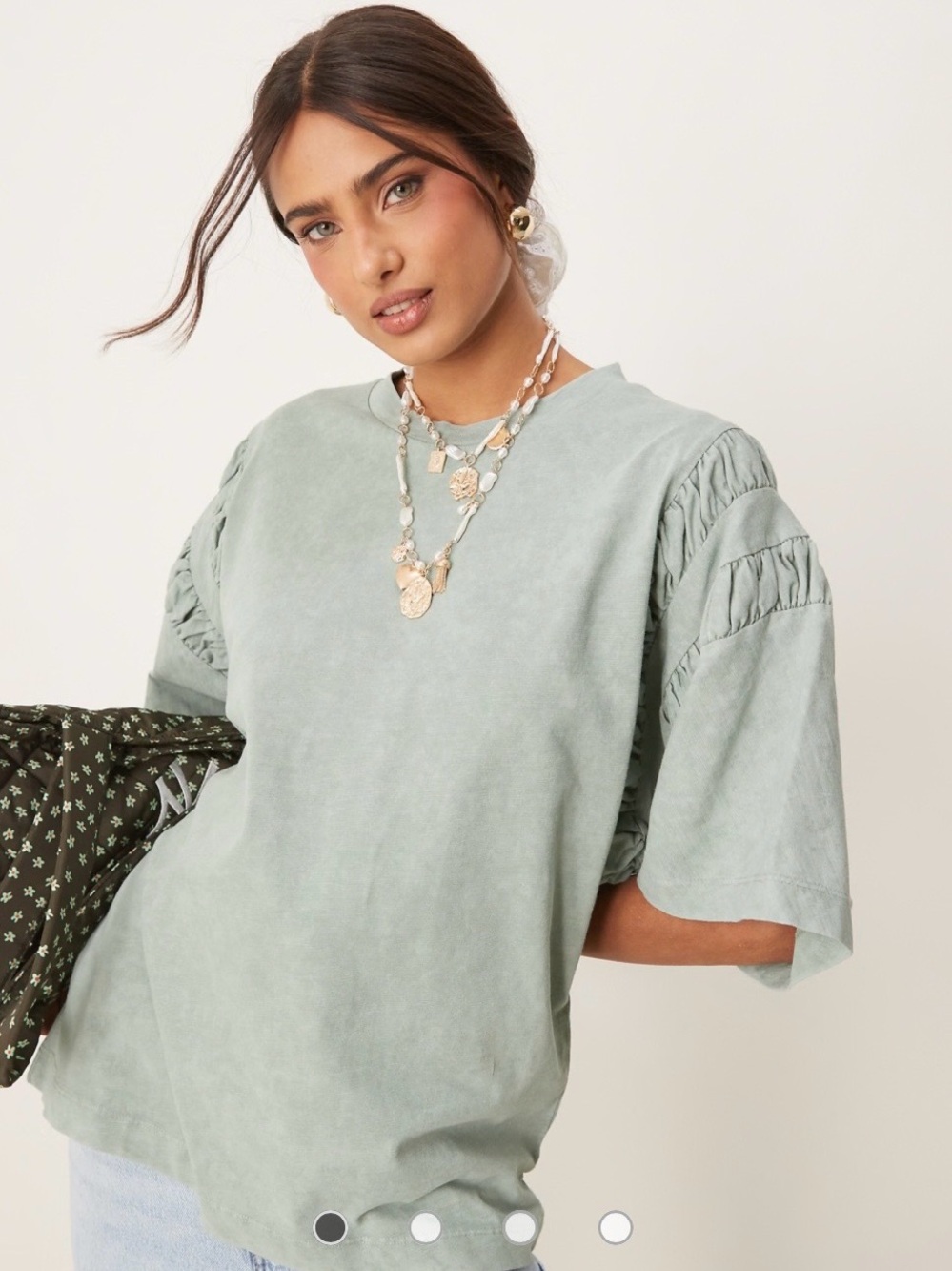 ASOS Sage Green Short Sleeve Oversized Puff-Sleeve Tee w/Ruched Sleeves NWOT